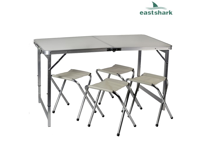 Набор алюминиевый стол + 4 стула 60*120 см белый