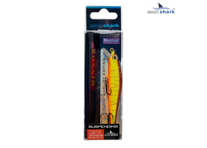 Воблер EastShark Minnow 7см. 5.3г. 0.5-1m Suspending col.#004
