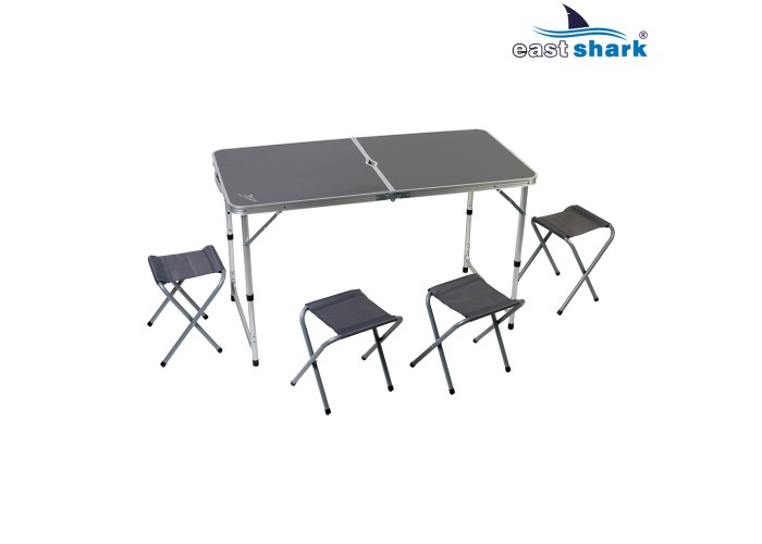 Набор алюминиевый стол + 4 стула 60*120 см серый