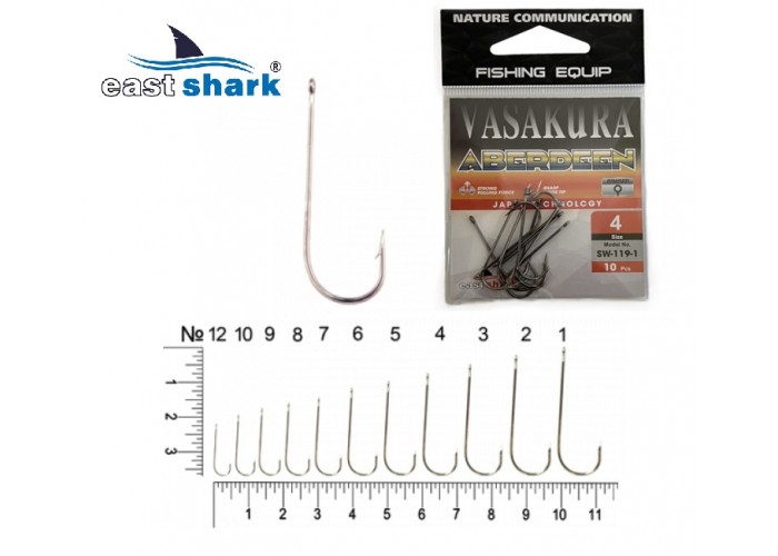 Крючки NEW EastShark Vasakura ABERDEEN № 1 черный (уп/10 шт)