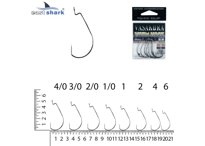 Крючки офсетные NEW EastShark Vasakura 5180  № 6